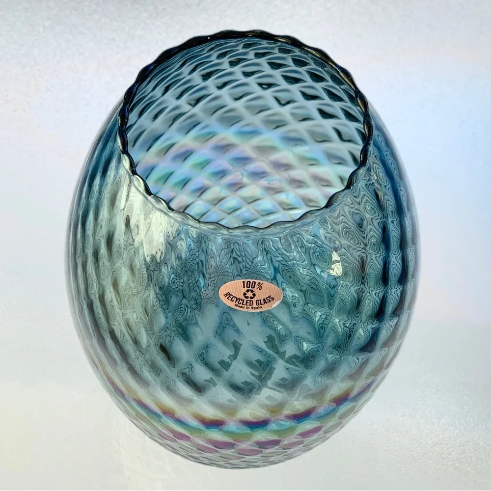 Spanish Iridescent Embossed Diamond Pattern Recycled Glass Large Table Vase